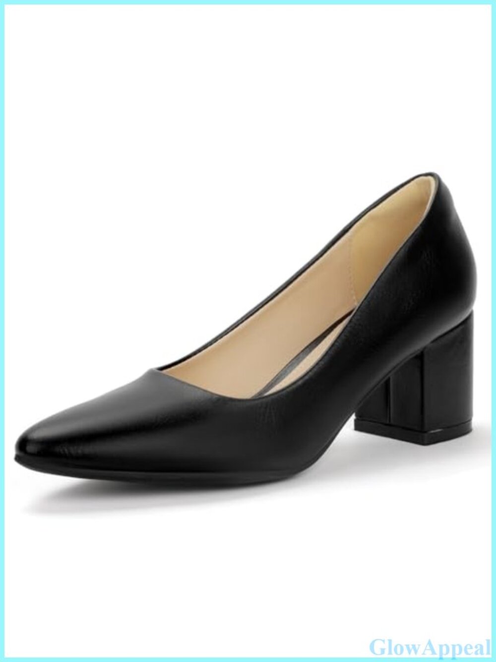Faux Leather Pointed Toe Low Chunky Block Heel Pumps